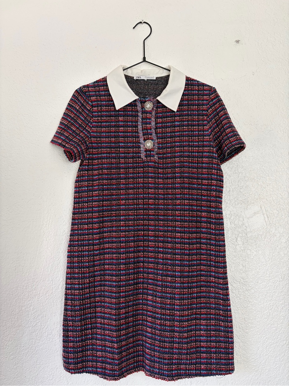 Zara Mini Dress with White Collar in Navy, Red, Pink